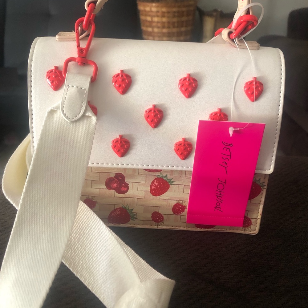 Betsey Johnson White Crossbody with Red Strawberry Accents